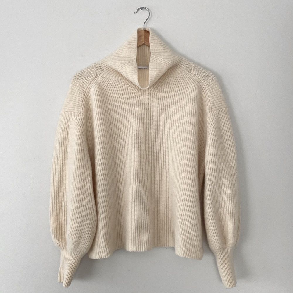 Nordstrom Cream Wool Cashmere blend Sweater Balloon Sleeves Chunky Fisherman